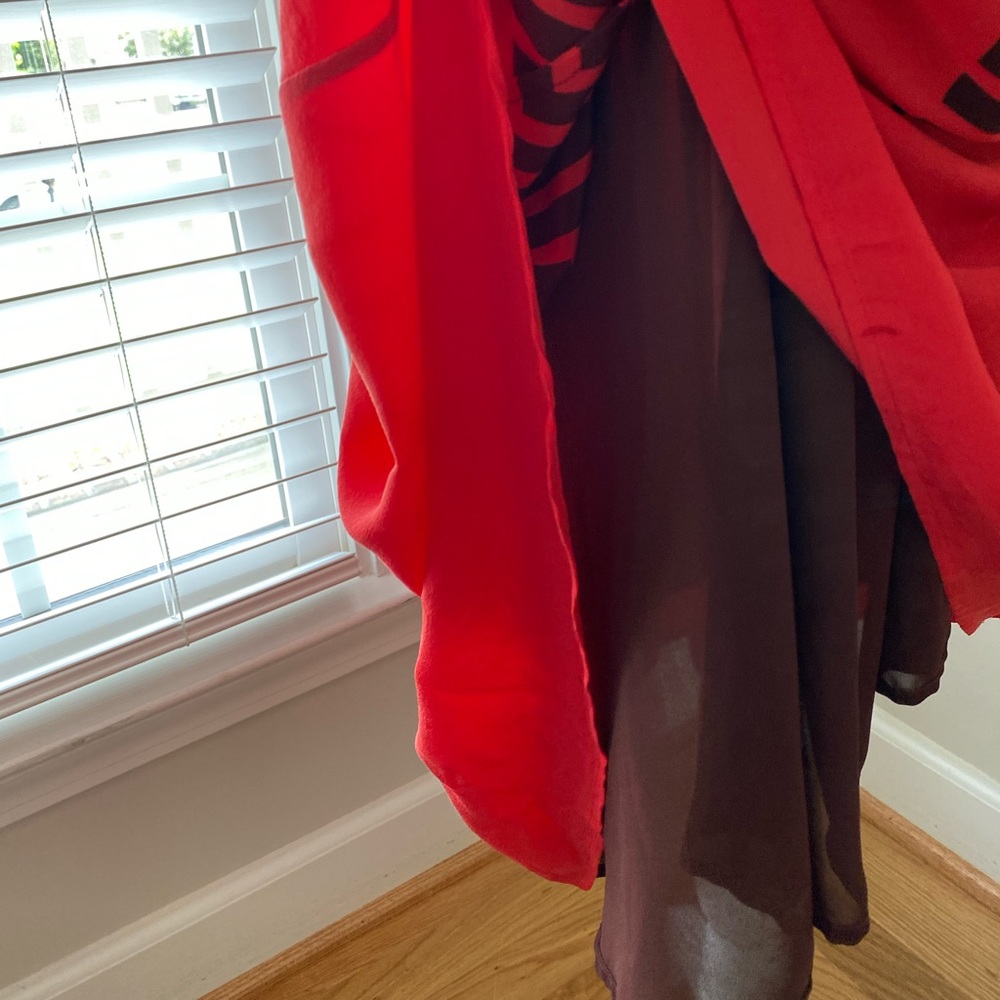 French Connection Dress - Red & Chocolate Brown, Midi, Swing Dress w/ Tie Waist - Picture 6 of 10